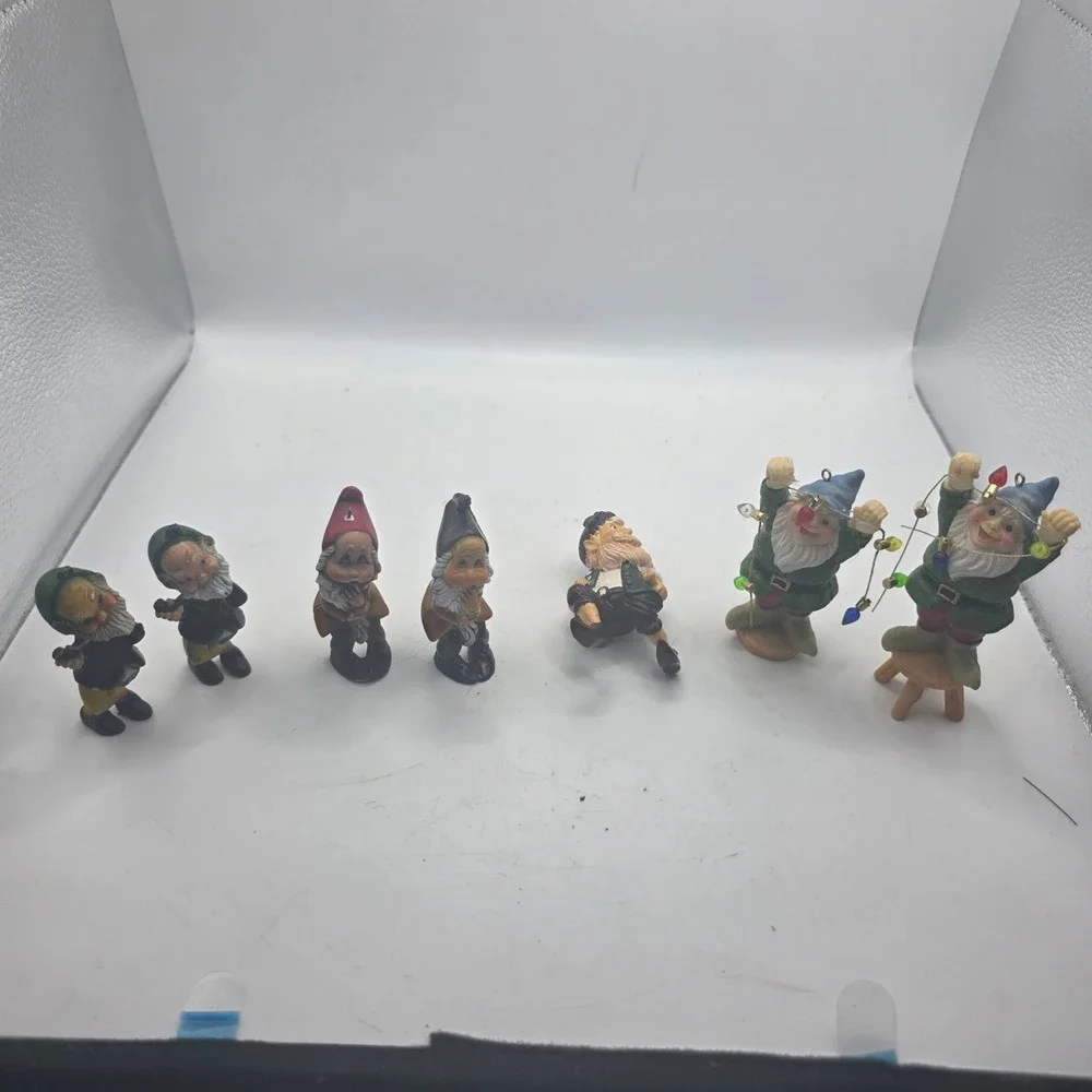 Vintage Gnome Dwarf Christmas Ornaments Figurines Lot of 7 Mini Holiday Decor